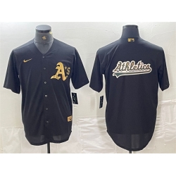 Men Oakland Athletics Black Gold Team Big Logo Cool Base Stitched Baseball Jersey 3