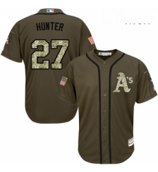 Mens Majestic Oakland Athletics 27 Catfish Hunter Authentic Green Salute to Service MLB Jersey