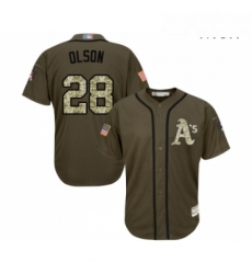 Mens Oakland Athletics 28 Matt Olson Authentic Green Salute to Service Baseball Jersey 