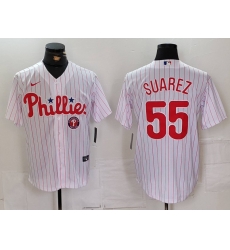 Men Philadelphia Phillies 55 Ranger Suarez White Cool Base Stitched Jersey 1