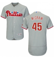 Mens Majestic Philadelphia Phillies 45 Tug McGraw Grey Road Flex Base Authentic Collection MLB Jersey