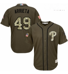 Mens Majestic Philadelphia Phillies 49 Jake Arrieta Replica Green Salute to Service MLB Jersey 