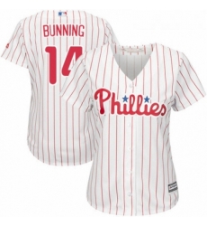 Womens Majestic Philadelphia Phillies 14 Jim Bunning Replica WhiteRed Strip Home Cool Base MLB Jersey 