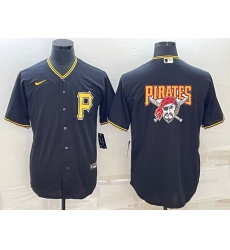 Men Pittsburgh Pirates Black Team Big Logo Cool Base Stitched Baseball Jersey