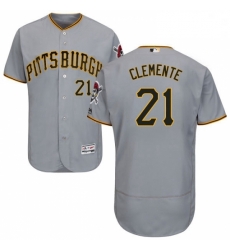 Mens Majestic Pittsburgh Pirates 21 Roberto Clemente Grey Road Flex Base Authentic Collection MLB Jersey