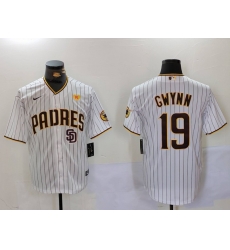 Men San Diego Padres 19 19 Tony Gwynn White With PS Patch Cool Base Stitched Baseball Jersey 2