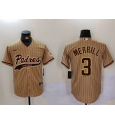 Men San Diego Padres 3 Jackson Merrill Brown Cool Base Stitched Baseball Jersey 5