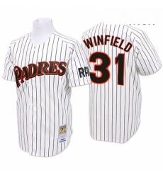 Mens Mitchell and Ness San Diego Padres 31 Dave Winfield Authentic WhiteBlue Strip Throwback MLB Jersey