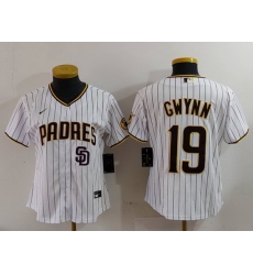 Women San Diego Padres 19 19 Tony Gwynn White With PS Patch Cool Base Stitched Baseball Jersey 3