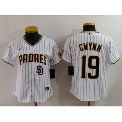 Women San Diego Padres 19 19 Tony Gwynn White With PS Patch Cool Base Stitched Baseball Jersey 3