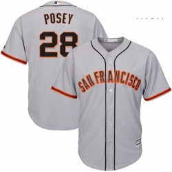 Mens Majestic San Francisco Giants 28 Buster Posey Replica Grey Road Cool Base MLB Jersey