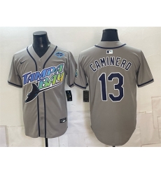 Men Tampa Bay Rays 13 Junior Caminero Gray 2026 AL East Champions Patch Vapor Limited Stitched Baseball Jersey Men Tampa Bay Rays 13 Junior Caminero Gray 2026 AL East Champions Patch Vapor Limited Stitched Baseball Jersey