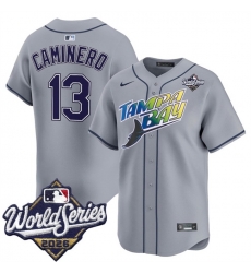 Men Tampa Bay Rays 13 Junior Caminero Grey 2026 World Series Limited Stitched Baseball Jersey Men Tampa Bay Rays 13 Junior Caminero Grey 2026 World Series Limited Stitched Baseball Jersey