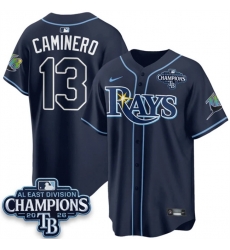 Men Tampa Bay Rays  13 Junior Caminero Navy 2026 AL East Champions Patch Limited Stitched Baseball Jersey