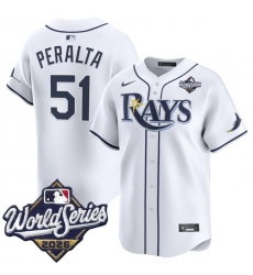 Men Tampa Bay Rays 51 Freddy Peralta White 2026 World Series Home Limited Stitched Baseball Jersey Men Tampa Bay Rays 51 Freddy Peralta White 2026 World Series Home Limited Stitched Baseball Jersey