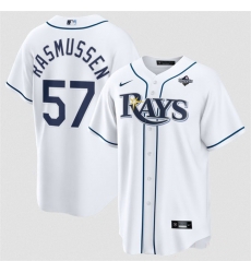 Men Tampa Bay Rays 57 Drew Rasmussen White 2026 World Series Home Cool Base Stitched Baseball Jersey Men Tampa Bay Rays 57 Drew Rasmussen White 2026 World Series Home Cool Base Stitched Baseball Jersey