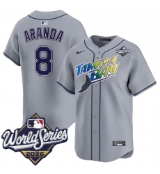 Men Tampa Bay Rays 8 Jonathan Aranda Grey 2026 World Series Limited Stitched Baseball Jersey Men Tampa Bay Rays 8 Jonathan Aranda Grey 2026 World Series Limited Stitched Baseball Jersey