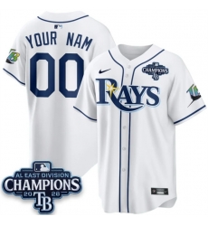 Men Tampa Bay Rays ACTIVE PLAYER Custom White 2026 AL East Champions Patch Limited Stitched Baseball Jersey Men Tampa Bay Rays ACTIVE PLAYER Custom White 2026 AL East Champions Patch Limited Stitched Baseball Jersey
