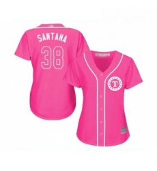 Womens Texas Rangers 38 Danny Santana Replica Pink Fashion Cool Base Baseball Jersey 