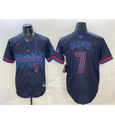 Men Toronto Blue Jays 7 Kazuma Okamoto Navy 2024 City Connect Limited Stitched Baseball Jersey Men Toronto Blue Jays 7 Kazuma Okamoto Navy 2024 City Connect Limited Stitched Baseball Jersey
