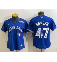 Women Toronto Blue Jays 47 Addison Barger Royal 2025 World Series Cool Base Stitched Baseball Jersey 