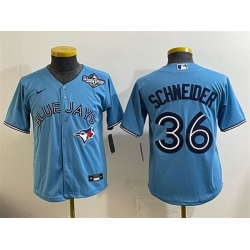 Youth Toronto Blue Jays 36 Davis Schneider Blue 2025 World Series Cool Base Stitched Baseball Jersey