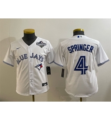 Youth Toronto Blue Jays 4 George Springer White 2025 World Series Cool Base Stitched Baseball Jersey Youth Toronto Blue Jays 4 George Springer White 2025 World Series Cool Base Stitched Baseball Jersey