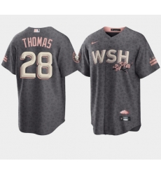 Men Washington Nationals 28 Lane Thomas 2022 Grey City Connect Cherry Blossom Cool Base Stitched jersey