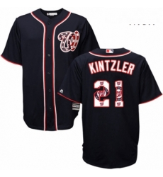 Mens Majestic Washington Nationals 21 Brandon Kintzler Authentic Navy Blue Team Logo Fashion Cool Base MLB Jersey 