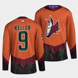 Men Arizona Coyotes 9 Clayton Keller Orange 2022 23 Reverse Retro Stitched Jersey