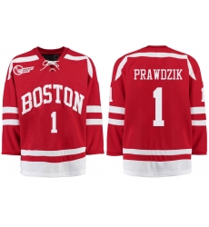 Boston University Terriers BU 1 Max Prawdzik Red Stitched Hockey Jersey