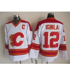 Calgary Flames  #12 Jarome Iginla White CCM Throwback Stitched NHL Jersey