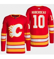 Men Calgary Flames 10 Jonathan Huberdeau Red Stitched Jersey