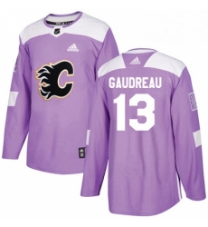 Mens Adidas Calgary Flames 13 Johnny Gaudreau Authentic Purple Fights Cancer Practice NHL Jersey 