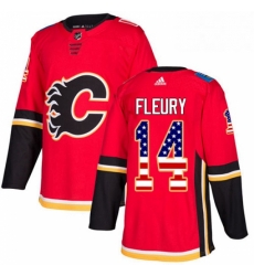 Mens Adidas Calgary Flames 14 Theoren Fleury Authentic Red USA Flag Fashion NHL Jersey 