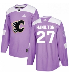 Mens Adidas Calgary Flames 27 Dougie Hamilton Authentic Purple Fights Cancer Practice NHL Jersey 