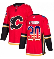 Mens Adidas Calgary Flames 30 Mike Vernon Authentic Red USA Flag Fashion NHL Jersey 