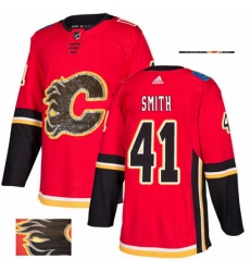 Mens Adidas Calgary Flames 41 Mike Smith Authentic Red Fashion Gold NHL Jersey 