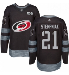 Mens Adidas Carolina Hurricanes 21 Lee Stempniak Authentic Black 1917 2017 100th Anniversary NHL Jersey 