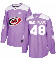 Mens Adidas Carolina Hurricanes 48 Jordan Martinook Authentic Purple Fights Cancer Practice NHL Jersey 