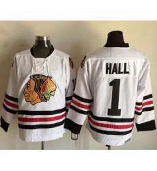 Chicago Blackhawks #1 Glenn Hall White CCM Throwback Stitched NHL Jersey