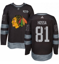 Mens Adidas Chicago Blackhawks 81 Marian Hossa Authentic Black 1917 2017 100th Anniversary NHL Jersey 