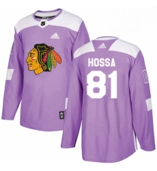 Mens Adidas Chicago Blackhawks 81 Marian Hossa Authentic Purple Fights Cancer Practice NHL Jersey 