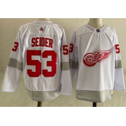 Red Wings 53 Moritz Seider White 2020 21 Reverse Retro Adidas Jersey