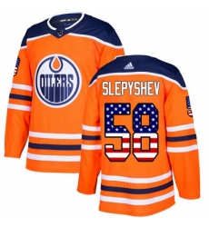 Mens Adidas Edmonton Oilers 58 Anton Slepyshev Authentic Orange USA Flag Fashion NHL Jersey 