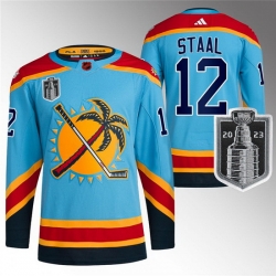 Men Florida Panthers 12 Eric Staal Blue 2023 Stanley Cup Final Reverse Retro Stitched Jersey