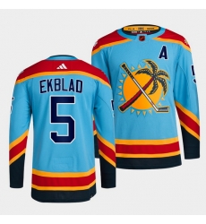 Men Florida Panthers 5 Aaron Ekblad Blue 2022 Reverse Retro Stitched Jersey