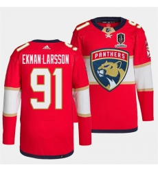 Men Florida Panthers 91 Oliver Ekman Larsson Red Home 2024 Stanley Cup Champions Stitched Jersey