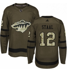 Mens Adidas Minnesota Wild 12 Eric Staal Premier Green Salute to Service NHL Jersey 