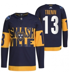 Men Nashville Predators 13 Yakov Trenin 2022 Navy Stadium Series Breakaway Player Stitched Jersey